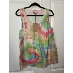 NWT Beyond Capri Tie Dye Tank Top Womens OS Sheer Chiffon Made Italy Beach